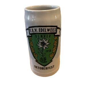 Vintage T.E.V. Edelweiss Oktoberfest 1958 Denver Colorado Stoneware Beer Mug